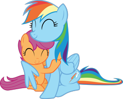 Size: 5000x4040 | Tagged: safe, artist:timelordomega, derpibooru import, rainbow dash, scootaloo, pegasus, pony, sleepless in ponyville, .svg available, absurd resolution, cute, cutealoo, dashabetes, eyes closed, hug, scootalove, simple background, sisterly love, sisters, sitting, transparent background, vector, winghug