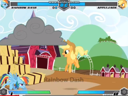 Size: 638x479 | Tagged: safe, derpibooru import, applejack, rainbow dash, earth pony, pegasus, pony, fighting is magic, youtube, youtube link