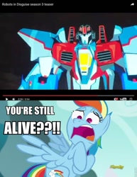 Size: 741x960 | Tagged: safe, derpibooru import, rainbow dash, pegasus, pony, clash of hasbro's titans, death battle, exploitable meme, here we go again, meme, spoilers for another series, starscream, starscream vs rainbow dash, transformers, transformers prime, transformers robots in disguise (2015)