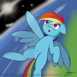 Size: 4921x4921 | Tagged: safe, artist:swigglyswiggly, rainbow dash, pegasus, pony, absurd resolution, belly button, planet, solo, space, sun