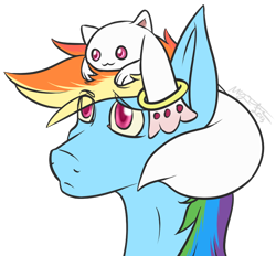 Size: 774x718 | Tagged: safe, artist:xmystia, rainbow dash, alien, incubator (species), pegasus, pony, concerned, cute, kyubey, puella magi madoka magica