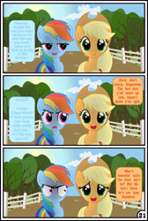 Size: 3254x4837 | Tagged: safe, artist:gutovi, derpibooru import, applejack, rainbow dash, earth pony, pegasus, pony, comic:why me!?, absurd resolution, appledash, comic, female, lesbian, mare, oblivious, shipping