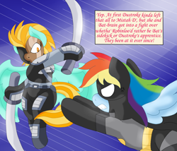 Size: 3080x2636 | Tagged: safe, artist:blackbewhite2k7, lightning dust, rainbow dash, scootaloo, pegasus, pony, arkham origins, ask, batman, batmare, crossover, dc comics, deathstroke, fight, parody, robin, slade, teen titans, tumblr