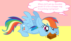 Size: 968x563 | Tagged: safe, artist:heartinarosebud, rainbow dash, pegasus, pony, chocolate, nom, solo