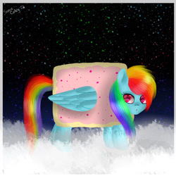 Size: 1024x1024 | Tagged: safe, artist:kyuniko, derpibooru import, rainbow dash, pegasus, pony, nyan cat, nyan dash, solo