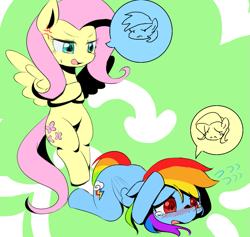 Size: 955x907 | Tagged: safe, artist:yajima, fluttershy, rainbow dash, anatomically incorrect, body swap, incorrect leg anatomy, personality swap, pictogram, pixiv