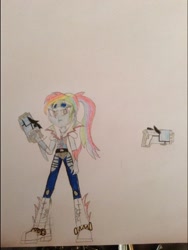 Size: 768x1024 | Tagged: artist needed, safe, rainbow dash, equestria girls, rainbow rocks, armor, blaster, solo, traditional art