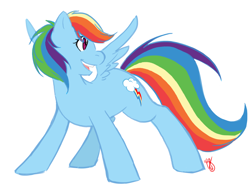 Size: 1600x1200 | Tagged: safe, artist:collaredginger, derpibooru import, rainbow dash, pegasus, pony, female, looking back, mare, simple background, solo, white background