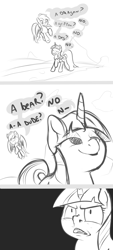 Size: 1249x2766 | Tagged: safe, artist:mostazathy, rainbow dash, twilight sparkle, twilight sparkle (alicorn), alicorn, pegasus, pony, it ain't easy being breezies, comic, female, mare, monochrome