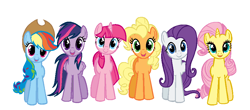 Size: 937x411 | Tagged: safe, artist:starrun, derpibooru import, applejack, fluttershy, pinkie pie, rainbow dash, rarity, twilight sparkle, earth pony, pony, mane six, recolor