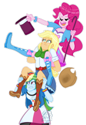 Size: 818x1198 | Tagged: safe, artist:saramanda101, derpibooru import, applejack, pinkie pie, rainbow dash, equestria girls, balloon, boots, bracelet, clothes, draw the squad, high heel boots, jewelry, skirt