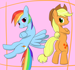 Size: 840x778 | Tagged: safe, artist:sig, derpibooru import, applejack, rainbow dash, earth pony, pegasus, pony, pixiv