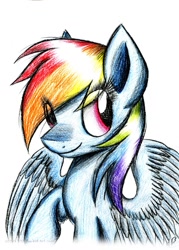 Size: 1024x1430 | Tagged: safe, artist:kobra333, rainbow dash, pegasus, pony, female, mare, simple background, solo, traditional art, white background