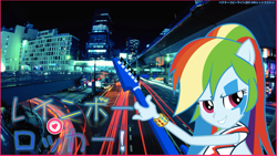 Size: 945x533 | Tagged: safe, artist:j4lambert, artist:theshadowstone, rainbow dash, equestria girls, rainbow rocks, city lights, wallpaper