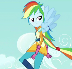 Size: 471x448 | Tagged: safe, derpibooru import, screencap, rainbow dash, equestria girls, friendship games, cropped, motorcross outfit, ponied up