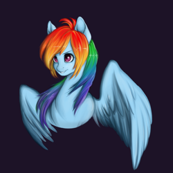 Size: 1000x1000 | Tagged: safe, artist:kira-minami, derpibooru import, rainbow dash, pegasus, pony, bust, colored pupils, solo, spread wings