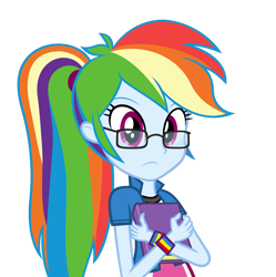 Size: 1308x1313 | Tagged: safe, artist:zacatron94, rainbow dash, equestria girls, adorkable, alternate hairstyle, book, cute, dork, egghead, egghead dash, glasses, nerd, nerd pony, ponytail, rainbow dork, simple background, solo, transparent background, vector