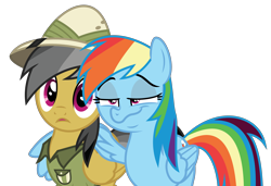 Size: 5854x4000 | Tagged: safe, artist:masem, derpibooru import, daring do, rainbow dash, pegasus, pony, stranger than fan fiction, .ai available, absurd resolution, clothes, faic, hat, simple background, smug, that was fast, transparent background, vector