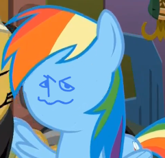 Size: 241x230 | Tagged: safe, derpibooru import, edit, edited screencap, screencap, rainbow dash, pegasus, pony, stranger than fan fiction, cropped, face swap, smug, steven universe, yellow pearl (steven universe)