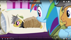 Size: 1600x900 | Tagged: safe, derpibooru import, screencap, daring do, quibble pants, rainbow dash, pegasus, pony, stranger than fan fiction, body pillow, body pillow design, bondage, convention, daring daki, fandom, merchandise, rope, rope bondage, tied down, tied up, youtube