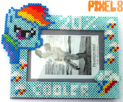 Size: 700x577 | Tagged: safe, artist:seethecee, rainbow dash, pegasus, pony, craft, frame, perler beads, photo, photo frame