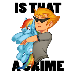 Size: 1000x1000 | Tagged: safe, artist:alinajames, rainbow dash, human, :i, brony, dirk strider, homestuck, hug, plushie, simple background, solo, text, transparent background