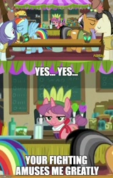 Size: 538x844 | Tagged: safe, derpibooru import, edit, edited screencap, screencap, carrot bun, quibble pants, rainbow dash, pegasus, pony, stranger than fan fiction, amused, caption, carrot, carrot dog, clothes, cosplay, costume, discovery family logo, food, image macro, meme, smiling, smug, vendor, vendor stall, when she smiles