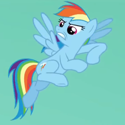 Size: 393x393 | Tagged: safe, derpibooru import, screencap, rainbow dash, pegasus, pony, stranger than fan fiction, flying, solo