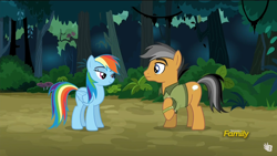 Size: 2208x1242 | Tagged: safe, derpibooru import, screencap, quibble pants, rainbow dash, pegasus, pony, stranger than fan fiction, lidded eyes, shipping fuel