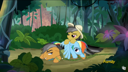 Size: 2208x1242 | Tagged: safe, derpibooru import, screencap, daring do, quibble pants, rainbow dash, pegasus, pony, stranger than fan fiction, pile, pony pile, tired