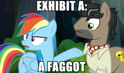 Size: 1280x756 | Tagged: safe, derpibooru import, edit, edited screencap, screencap, doctor caballeron, rainbow dash, earth pony, pegasus, pony, stranger than fan fiction, caption, eidolon, faggot, female, image macro, male, mare, meme, slur, stallion, vulgar