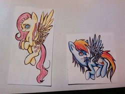 Size: 800x600 | Tagged: safe, artist:anuhanele, derpibooru import, fluttershy, rainbow dash, pegasus, pony, traditional art