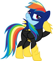 Size: 833x959 | Tagged: artist needed, safe, rainbow dash, pegasus, pony, batgirl, dc comics, female, hooves, mare, simple background, smiling, solo, vector, white background, wings