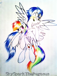 Size: 480x640 | Tagged: safe, artist:skysparkthepegasus, rainbow dash, soarin', pegasus, pony, female, male, shipping, soarindash, straight