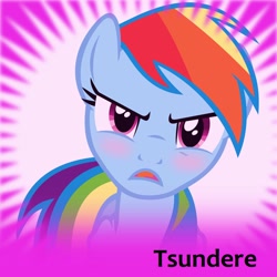 Size: 1024x1024 | Tagged: safe, rainbow dash, pegasus, pony, blushing, meta, solo, spoilered image joke, tsundere