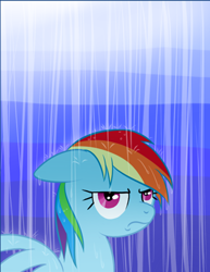 Size: 330x427 | Tagged: artist needed, source needed, safe, derpibooru import, rainbow dash, pegasus, pony, annoyed, floppy ears, rain, solo, unamused, wet