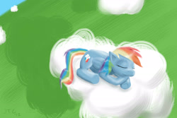 Size: 3000x2000 | Tagged: safe, artist:jimthecactus, derpibooru import, rainbow dash, pegasus, pony, cloud, sleeping, solo