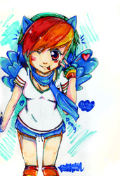 Size: 683x996 | Tagged: safe, artist:wendysakana, rainbow dash, human, humanized, solo, tongue out, wink