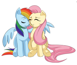 Size: 900x758 | Tagged: safe, artist:cielaart, fluttershy, rainbow dash, pegasus, pony, eyes closed, female, flutterdash, lesbian, shipping