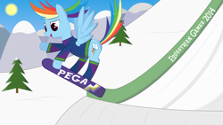 Size: 8000x4500 | Tagged: safe, artist:joey, rainbow dash, pegasus, pony, absurd resolution, clothes, snowboard, solo