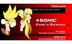 Size: 600x364 | Tagged: safe, artist:snicketbar, rainbow dash, pegasus, pony, 20% cooler, adult swim, crossover, simple background, sonic the hedgehog, sonic the hedgehog (series), super sonic, text, toonami, transparent background, vector