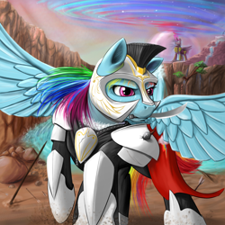 Size: 1100x1100 | Tagged: safe, artist:boomythemc, derpibooru import, rainbow dash, twilight sparkle, twilight sparkle (alicorn), alicorn, pegasus, pony, armor