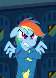 Size: 4319x5994 | Tagged: safe, artist:steam-loco, derpibooru import, rainbow dash, pegasus, pony, newbie dash, absurd resolution, angry, clothes, crossed arms, locker room, solo, wonderbolts uniform