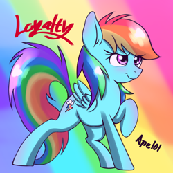 Size: 1770x1770 | Tagged: safe, artist:mizore43, derpibooru import, rainbow dash, pegasus, pony, loyalty, solo