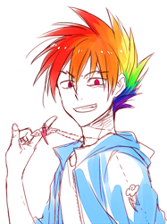 Size: 600x804 | Tagged: safe, artist:megarexetera, rainbow blitz, rainbow dash, human, humanized, rule 63, solo