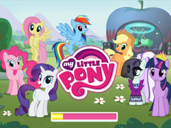 Size: 2048x1536 | Tagged: safe, derpibooru import, applejack, coloratura, fluttershy, pinkie pie, rainbow dash, rarity, twilight sparkle, twilight sparkle (alicorn), alicorn, earth pony, pegasus, pony, unicorn, countess coloratura, gameloft, loading screen, mane six, my little pony logo