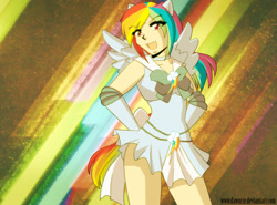 Size: 1200x888 | Tagged: safe, artist:dawnrie, rainbow dash, human, eared humanization, humanized, sailor moon, sailor scout, solo, tailed humanization, winged humanization