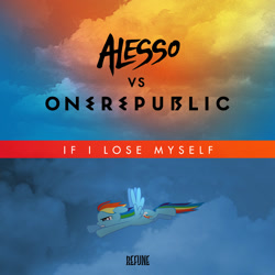 Size: 1500x1500 | Tagged: safe, rainbow dash, pegasus, pony, album, album cover, alesso, flying, if i lose myself, one republic, song reference