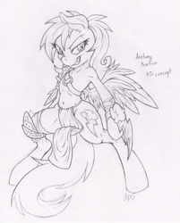 Size: 804x1000 | Tagged: safe, artist:dfectivedvice, rainbow dash, pegasus, pony, semi-anthro, grayscale, loincloth, monochrome, solo, traditional art