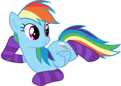 Size: 1024x727 | Tagged: safe, artist:tabrony23, derpibooru import, rainbow dash, pegasus, pony, clothes, female, mare, raised hoof, simple background, smiling, socks, solo, striped socks, transparent background, vector